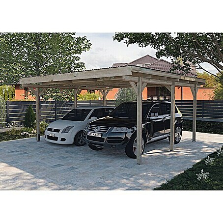 Weka Carport 616 (Außenmaß inkl. Dachüberstand (B x T): 5 x 5 m, Doppelcarport, Kesseldruckimprägniert, Einfahrtshöhe: 2,25 m)