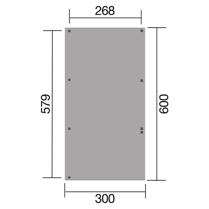 Weka Carport 606 A - Außenmaß inkl. Dachüberstand (B x T): 3 x 6 m, Einzelcarport, Kesseldruckimprägniert - Produktbild eines rechteckigen Gegenstands mit Maßangaben: 268 oben, 300 unten, 579 links und 600 rechts.