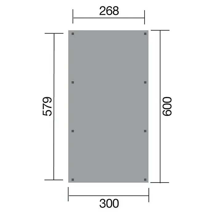 Weka Carport 606 - Außenmaß inkl. Dachüberstand (B x T): 3 x 6 m, Einzelcarport, Kesseldruckimprägniert - Technische Zeichnung eines Rechtecks mit den Maßen 268 x 579 auf der linken Seite und 300 x 600 auf der rechten Seite.
