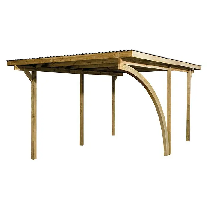 Weka Carport 606 A - Außenmaß inkl. Dachüberstand (B x T): 3 x 5 m, Einzelcarport, Kesseldruckimprägniert - Eine elegante Holzkonstruktion mit gewölbten Trägern, ideal als Carport oder stilvoller Unterstand im Garten.
