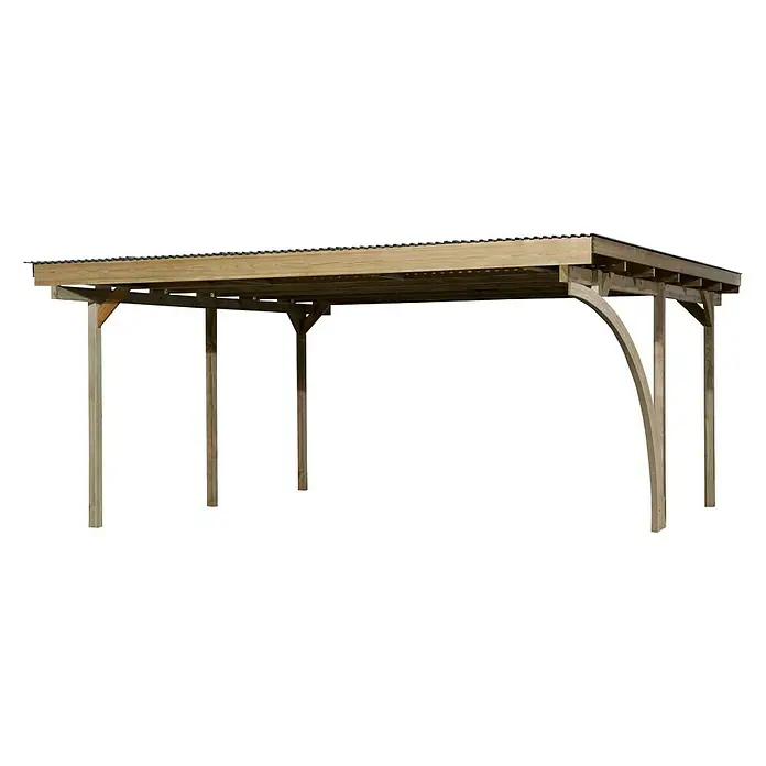 Weka Carport 616 A - Außenmaß inkl. Dachüberstand (B x T): 5 x 5 m, Doppelcarport, Kesseldruckimprägniert, Einfahrtshöhe: 2,17 m - Holzcarport mit Flachdach. Das Carport hat eine stabile Konstruktion mit Pfosten und einem wetterfesten Dach zum Schutz Ihres Fahrzeugs.