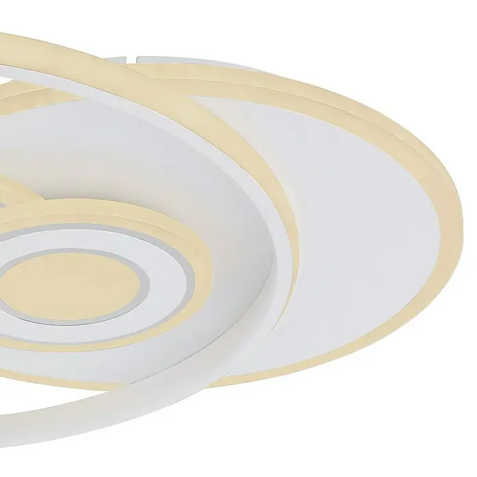 Globo LED-Deckenleuchte RODERICK - 50 W, L x B x H: 54 x 46 x 6 cm, Weiß, Warmweiß - Modernes Deckenleuchten-Design mit weißen und beigefarbenen Kreisen, ideal für zeitgenössische Innenräume.