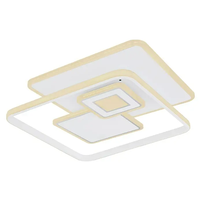 Globo LED-Deckenleuchte RODERICK - 50 W, L x B x H: 50 x 50 x 6 cm, Weiß, Warmweiß - Moderne Deckenleuchte mit verschachtelten Quadraten in Weiß und Beige. Ideal für stilvolle Innenräume und moderne Beleuchtung.