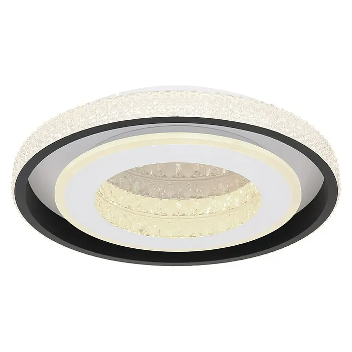 Globo LED-Deckenleuchte rund LUCKY - 52 W, Ø x H: 500 mm x 8 cm, Weiß, Warmweiß - Moderne Deckenleuchte mit Kristallverzierung und Ringdesign, ideal für stilvolle Beleuchtung im Wohnbereich.