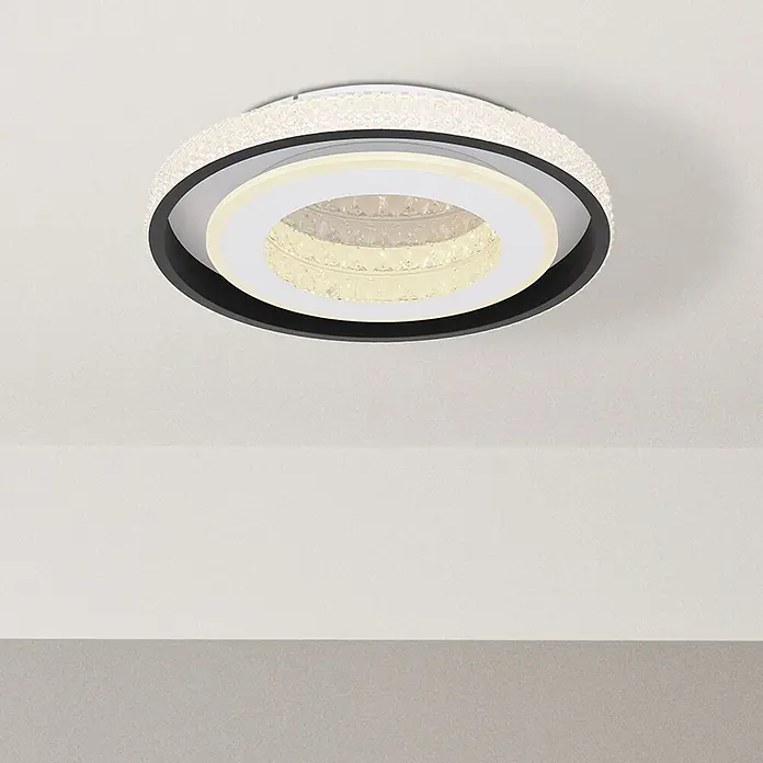 Globo LED-Deckenleuchte rund LUCKY - 52 W, Ø x H: 500 mm x 8 cm, Weiß, Warmweiß - Moderne Deckenleuchte mit kristallverziertem Ring, ideal für stilvolle Innenräume und mit energieeffizienter LED-Beleuchtung für angenehmes Licht.