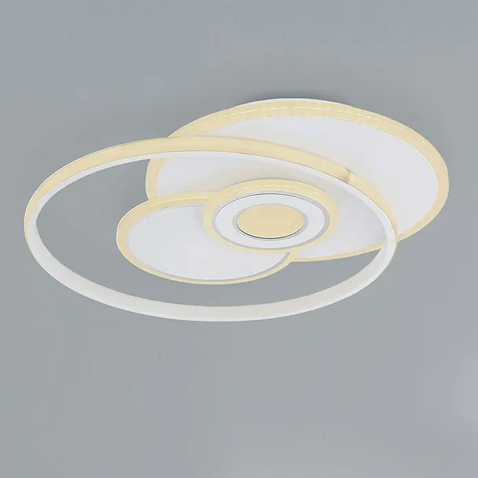 Globo LED-Deckenleuchte RODERICK - 50 W, L x B x H: 54 x 46 x 6 cm, Weiß, Warmweiß - Moderne Deckenleuchte mit geschwungenen Kreisen in Weiß und Beige für eine stilvolle Beleuchtung.
