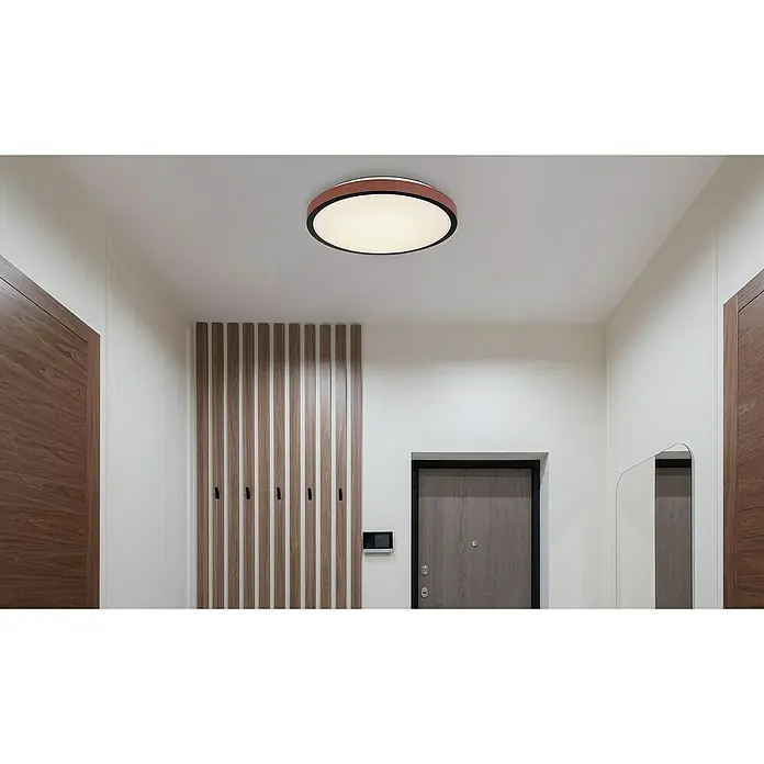 Globo LED-Deckenleuchte rund SAMMI - 24 W, Ø x H: 420 mm x 9,5 cm, Dunkelbraun, Warmweiß - Runde Deckenleuchte mit braunem Rand und sanftem, diffusem Licht für eine moderne und stilvolle Beleuchtung im Raum.