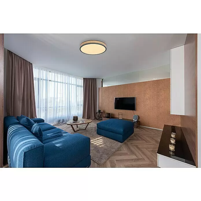 Globo Doro LED-Deckenleuchte rund Holzoptik - 24 W, Durchmesser: 45 cm, Graphit/Holzoptik, Mehrfarbig - Stimmungsaufnahme