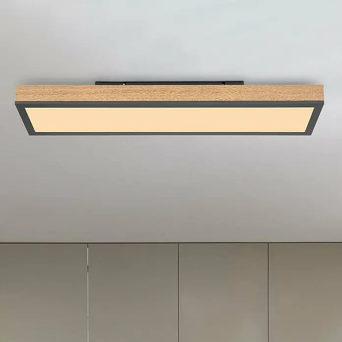 Globo Doro LED-Panel Holzoptik - 18 W, 60 x 15 cm, Holzoptik/Graphit, Warmweiß - Moderne Deckenleuchte mit Holzrahmen und warmem Licht, perfekt für eine stilvolle Beleuchtung in jedem Raum.