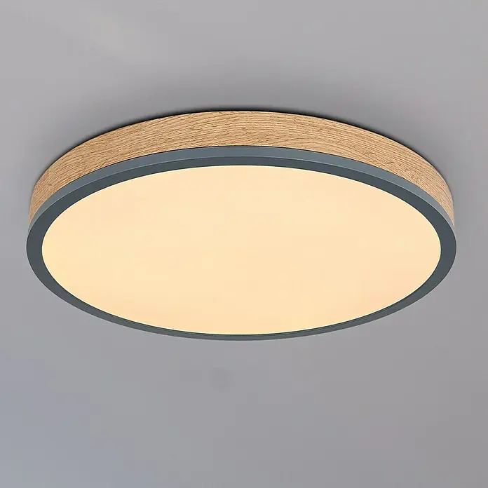 Globo Doro LED-Deckenleuchte rund Holzoptik - 24 W, Durchmesser: 45 cm, Graphit/Holzoptik, Mehrfarbig - Runde LED-Deckenleuchte mit Holzrahmen und grauem Rand für eine angenehme Beleuchtung im Raum.