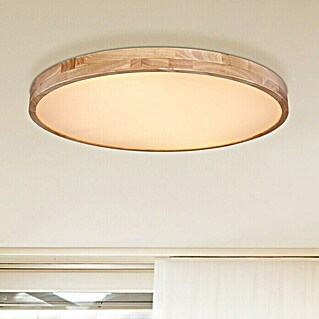 Globo LED-Deckenleuchte rund RAINER (60 W, Ø x H: 800 mm x 10,5 cm, Holz, Warmweiß)