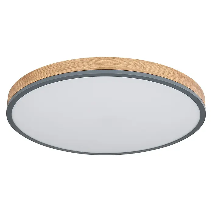 Globo Doro LED-Deckenleuchte rund Holzoptik - 40 W, Durchmesser: 60 cm, Graphit/Holzoptik, Mehrfarbig - Moderne LED-Deckenleuchte mit Holzrahmen und grauem Rand, die eine helle und gleichmäßige Ausleuchtung bietet. Ideal für Wohn- und Schlafräume.