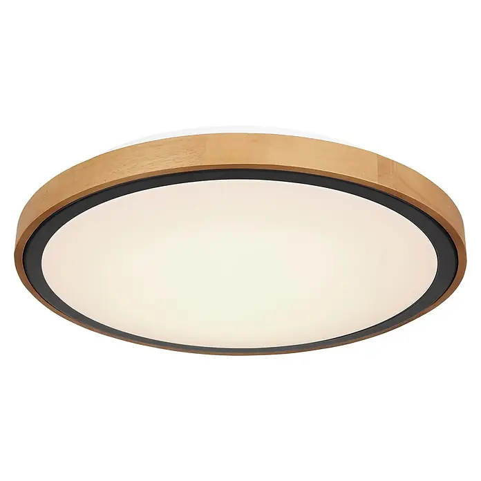 Globo LED-Deckenleuchte BRUNO - 24 W, L x B x H: 43,7 x 43,7 x 11 cm, Schwarz, Warmweiß - Moderne LED-Deckenleuchte mit Holzrahmen und sanftem, gleichmäßigem Licht. Perfekt für Wohn- und Schlafräume.
