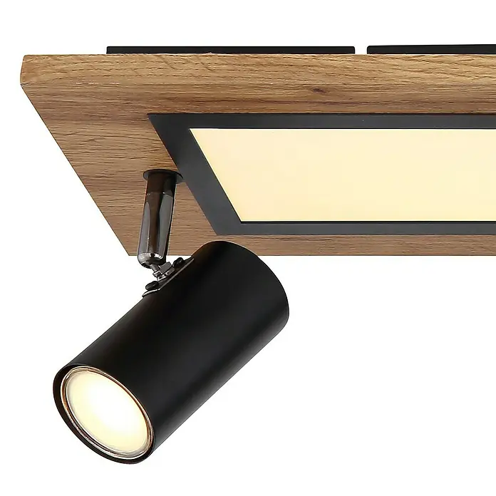 Globo Regleta Ulla - 24 W, L x An x Al: 80 x 20 x 18 cm, Negro, Otros - Lámpara de techo moderna con aspecto de madera y un foco negro ajustable para iluminación personalizada.