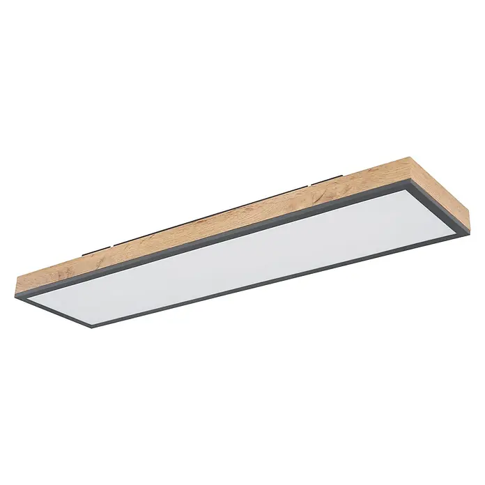 Globo Doro LED-Panel Holzoptik - 24 W, 80 x 20 cm, Holzoptik/Graphit, Warmweiß - Rechteckige LED-Deckenleuchte mit Holzrahmen und grauer Umrandung für eine stilvolle und energieeffiziente Beleuchtung.