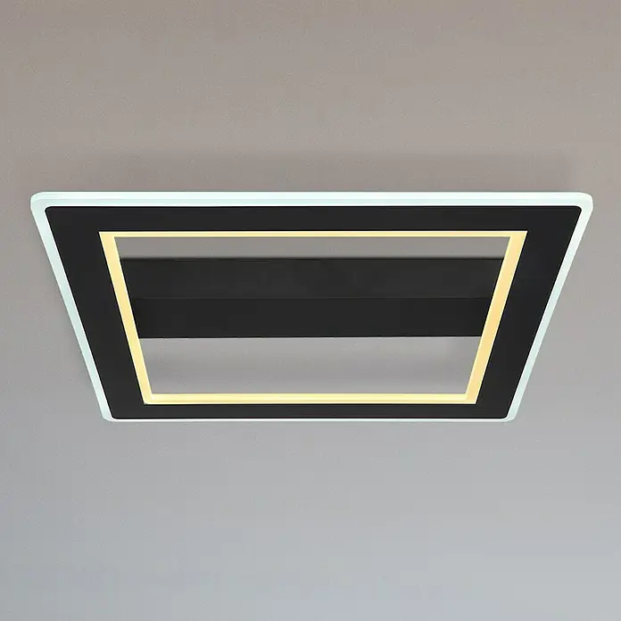 Globo LED-Deckenleuchte MATTIA - 30 W, L x B x H: 45 x 45 x 5 cm, Schwarz, Warmweiß - Moderne LED-Deckenleuchte in Trapezform mit schwarzem Rahmen und warmweißer Beleuchtung für stilvolle Innenräume.