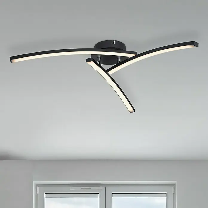 Globo LED-Deckenleuchte TANSY I - 18 W, Schwarz, Warmweiß, 1 Stk. - Moderne LED-Deckenleuchte in Schwarz mit geschwungenen Armen, die ein helles, warmes Licht im Raum verbreitet. Elegantes Design für stilvolle Beleuchtung.
