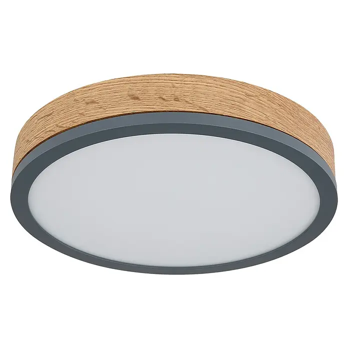 Globo Doro LED-Deckenleuchte rund Holzoptik - 12 W, Durchmesser: 30 cm, Graphit/Holzoptik, Warmweiß - Diese stilvolle LED-Deckenleuchte mit Holzrand und grauer Einfassung bietet eine moderne Beleuchtungslösung für jeden Raum.