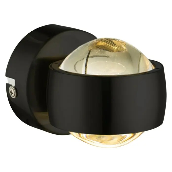 Globo Wandleuchte RANDI - 7 W, Schwarz, Sonstige - Schwarze Wandleuchte mit runder Glaskugel, die ein warmes Licht ausstrahlt und eine elegante Atmosphäre schafft.