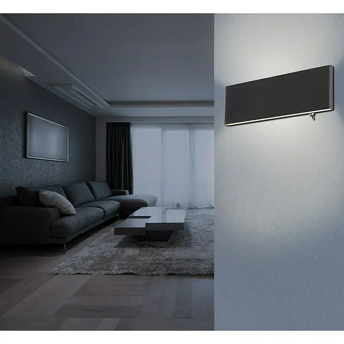 Globo LED-Wandleuchte SIEGFRIED - B x H: 22,5 x 8 cm, 8 W, Schwarz, Warmweiß - Elegante rechteckige Wandleuchte in dunklem Grau. Das schlichte Design fügt sich nahtlos in moderne Wohnräume ein und sorgt für ein angenehmes Licht.