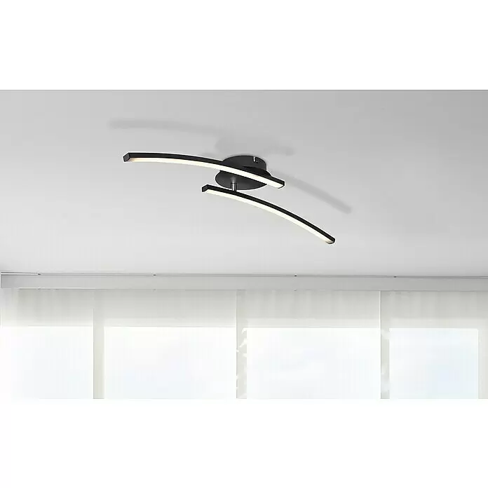 Globo LED-Deckenleuchte TANSY I - 12 W, L x B x H: 59 x 12 x 11 cm, Schwarz, Warmweiß, 1 Stk. - Moderne schwarze Deckenleuchte mit zwei geschwungenen, beleuchteten LED-Armen.