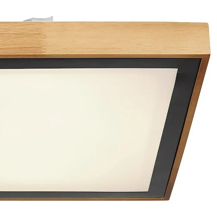 Globo LED-Deckenleuchte BRUNO - 24 W, L x B x H: 39 x 39 x 9 cm, Schwarz, Warmweiß - Moderne LED-Deckenleuchte mit Holzrahmen, ideal für stilvolle Innenräume. Helle und effiziente Beleuchtung für jeden Raum.