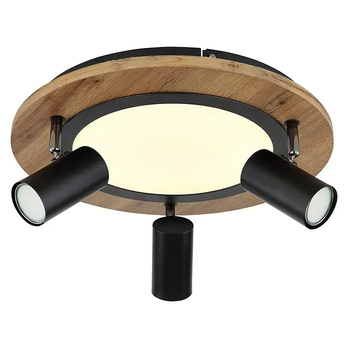 Globo Plafón Kassu - 15 W, Negro, Otros - Lámpara de techo con aspecto de madera y tres focos. La luz moderna proporciona iluminación individual en cualquier habitación.