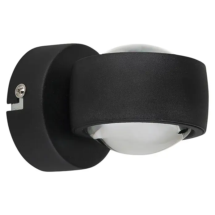 Globo Wandleuchte RANDI - 7 W, Schwarz, Sonstige - Nahaufnahme einer modernen schwarzen Wandleuchte mit verstellbarem, kugelförmigem Lampenkopf für gezielte Beleuchtung.