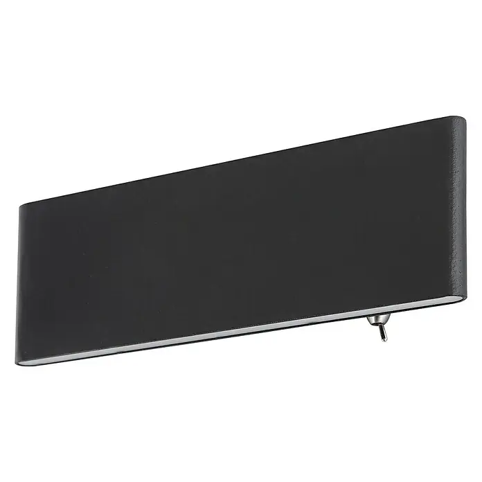 Globo LED-Wandleuchte SIEGFRIED - B x H: 22,5 x 8 cm, 8 W, Schwarz, Warmweiß - Diese Nahaufnahme zeigt eine moderne, rechteckige Wandleuchte in Schwarz mit einem subtilen, silbernen Akzent an der Unterseite.