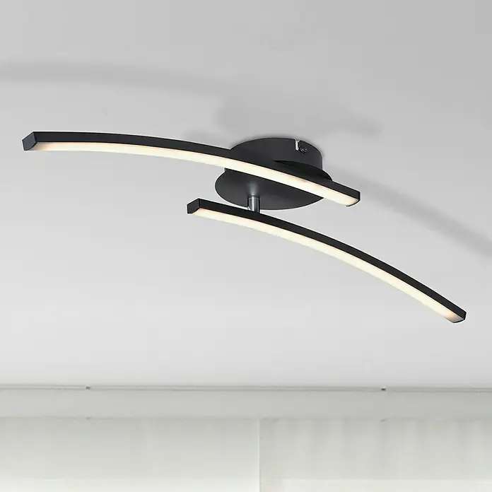 Globo LED-Deckenleuchte TANSY I - 12 W, L x B x H: 59 x 12 x 11 cm, Schwarz, Warmweiß, 1 Stk. - Moderne Deckenleuchte mit gebogenen, schwarzen LED-Leuchten, die ein elegantes und helles Ambiente schaffen.