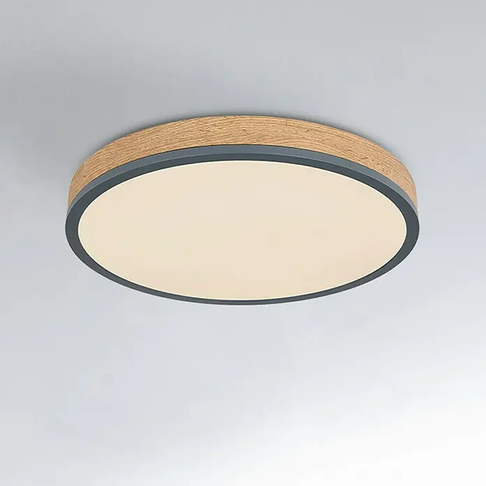 Globo Doro LED-Deckenleuchte rund Holzoptik - 24 W, Durchmesser: 45 cm, Graphit/Holzoptik, Warmweiß - Eine moderne Deckenleuchte mit Holzrahmen und schlichtem, runden Design, ideal für stilvolle Innenräume. Sie sorgt für eine angenehme Beleuchtung.