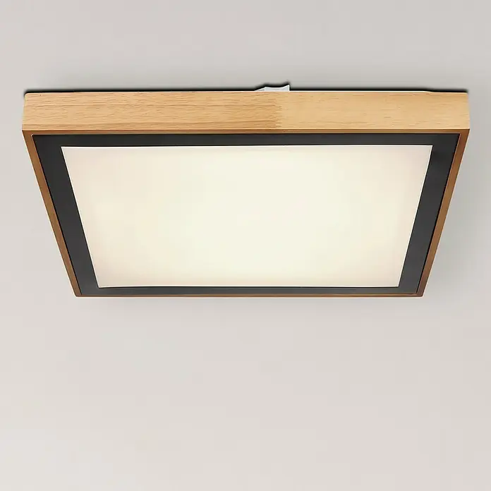 Globo LED-Deckenleuchte BRUNO - 24 W, L x B x H: 39 x 39 x 9 cm, Schwarz, Warmweiß - Deckenleuchte mit Holzrahmen und rechteckiger, weißer Lichtfläche. Das moderne Design sorgt für eine angenehme Beleuchtung im Raum.