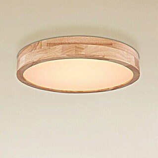 Globo LED-Deckenleuchte rund RAINER (24 W, Ø x H: 400 mm x 10,5 cm, Holz, Warmweiß)