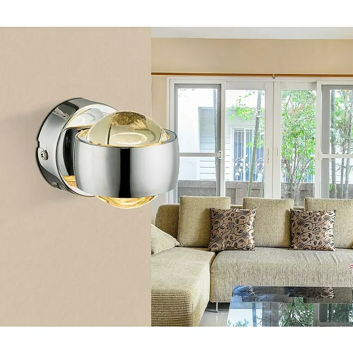 Globo Wandleuchte RANDI - 6 W, Chrom, Sonstige - Moderne Wandleuchte mit Chrom-Finish und kugelförmigem Lampenschirm für stilvolle Beleuchtung im Innenbereich.