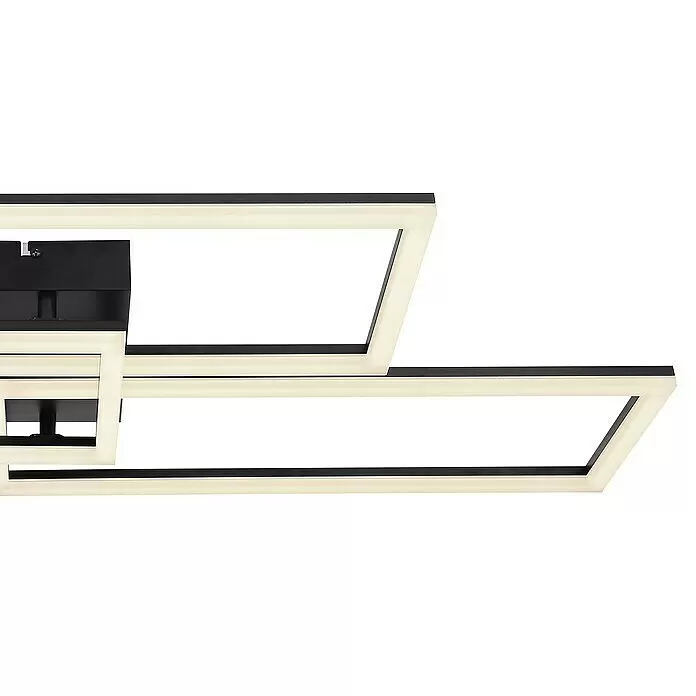 Globo LED-Deckenleuchte TINY - 58 W, L x B x H: 90 x 40 x 8 cm, Schwarz, Warmweiß - Moderne schwarz-weiße LED-Deckenleuchte mit geometrischen Rahmen.