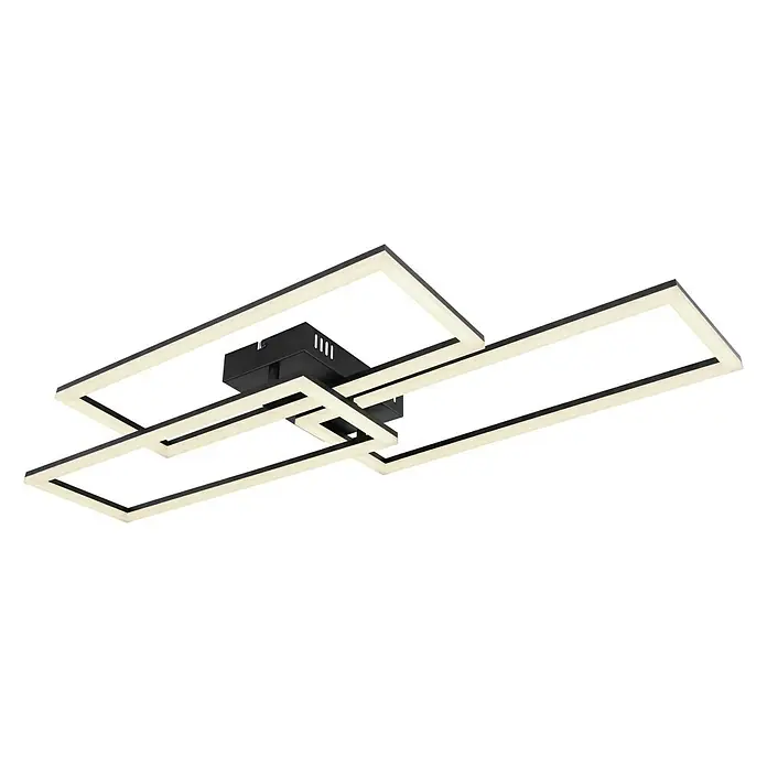 Globo LED-Deckenleuchte TINY - 58 W, L x B x H: 90 x 40 x 8 cm, Schwarz, Warmweiß - Moderne LED-Deckenleuchte mit schwarzem Rahmen und geometrischen Formen, die ein helles, angenehmes Licht spendet.\n