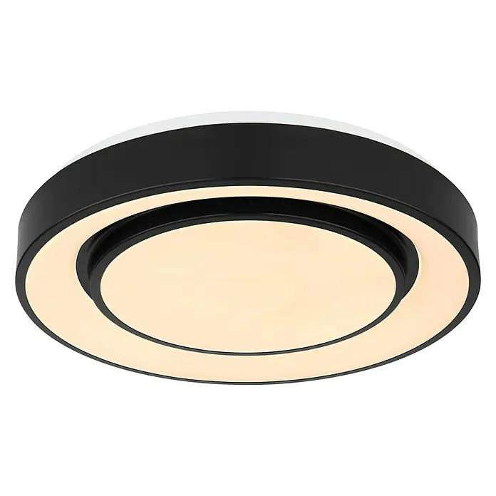 Globo LED-Deckenleuchte rund SULLY - 24 W, Ø x H: 380 mm x 7,5 cm, Schwarz, Warmweiß - Elegante Deckenleuchte mit schwarzem Rand und sanfter, warmer Beleuchtung für ein stilvolles Ambiente im Raum.