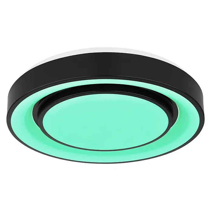 Globo LED-Deckenleuchte rund SULLY - 24 W, Ø x H: 380 mm x 7,5 cm, Schwarz, Warmweiß - Moderne LED-Deckenleuchte mit grünem Akzent, perfekt für stilvolle Innenräume. Elegantes Design und effiziente Beleuchtung.
