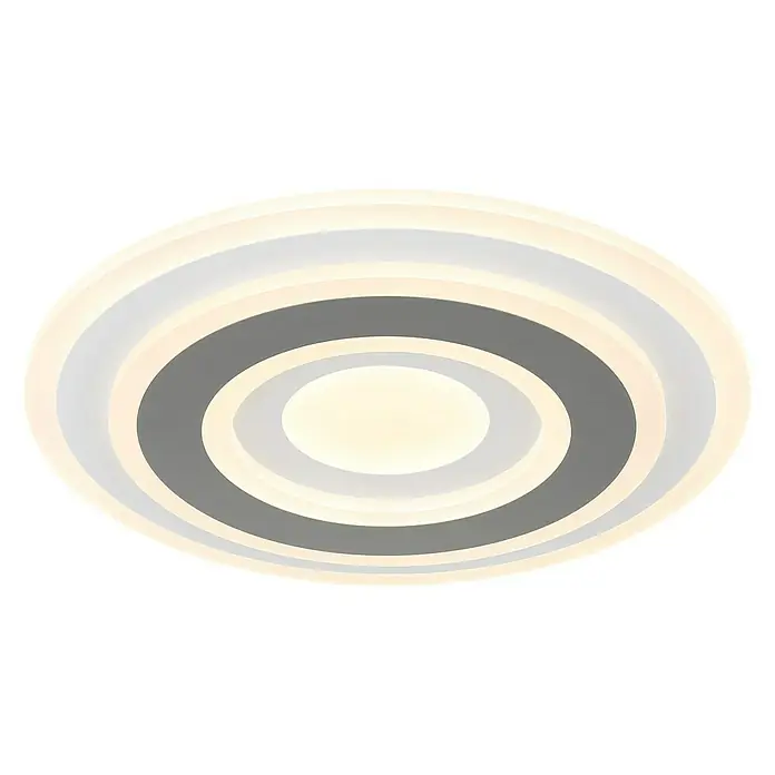 Globo LED-Deckenleuchte SABATINO rund - 36 W, L x B x H: 38 x 38 x 5,5 cm, Weiß, Warmweiß, Rund - Moderne Deckenleuchte mit konzentrischen Kreisen in Weiß und Grau. Elegantes Design für stilvolle Beleuchtung im Raum.