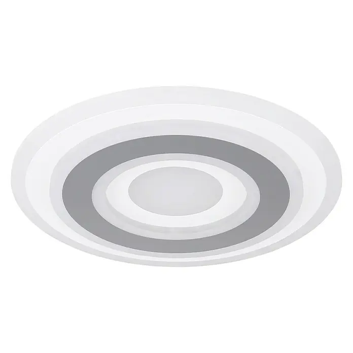Globo LED-Deckenleuchte SABATINO rund - 36 W, L x B x H: 38 x 38 x 5,5 cm, Weiß, Warmweiß, Rund - Nahaufnahme einer modernen, runden LED-Deckenleuchte mit konzentrischen Kreisen und einem schlichten, minimalistischen Design.