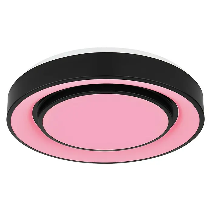 Globo LED-Deckenleuchte rund SULLY - 24 W, Ø x H: 380 mm x 7,5 cm, Schwarz, Warmweiß - Moderne Deckenleuchte mit pinkfarbener LED-Beleuchtung und schwarzem Gehäuse für stilvolle Raumakzente.
