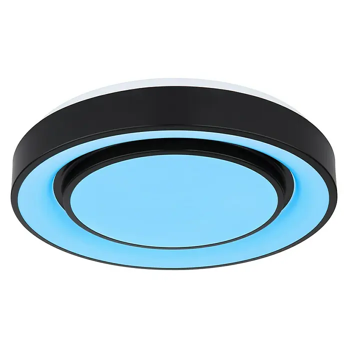 Globo LED-Deckenleuchte rund SULLY - 24 W, Ø x H: 380 mm x 7,5 cm, Schwarz, Warmweiß - Runde Deckenleuchte mit blauer LED-Beleuchtung, modernes Design für stilvolle Innenräume.