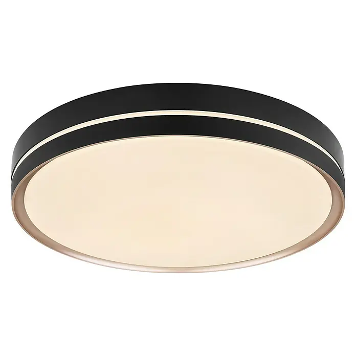 Globo LED-Deckenleuchte rund MANNI - 40 W, Ø x H: 48,5 x 8 cm, Schwarz, Warmweiß - Deckenleuchte in Schwarz mit LED-Beleuchtung, modernes Design für stilvolle Innenräume.
