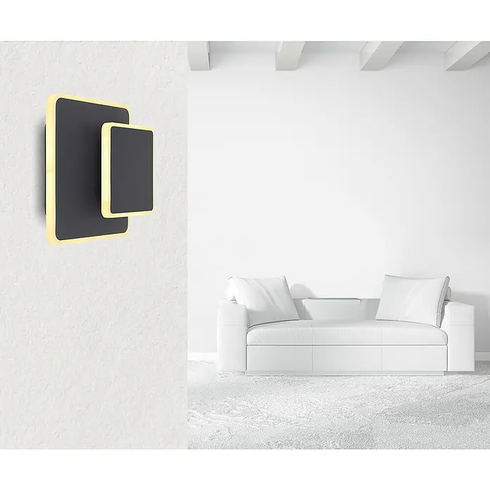 Globo LED-Wandleuchte MANY - 12 W, L x B x H: 17 x 20 x 17 cm, Schwarz, Warmweiß - Moderne Wandleuchte mit zwei quadratischen, schwarz-goldenen Elementen, die ein stilvolles Ambiente erzeugt. Perfekt für Wohnräume.