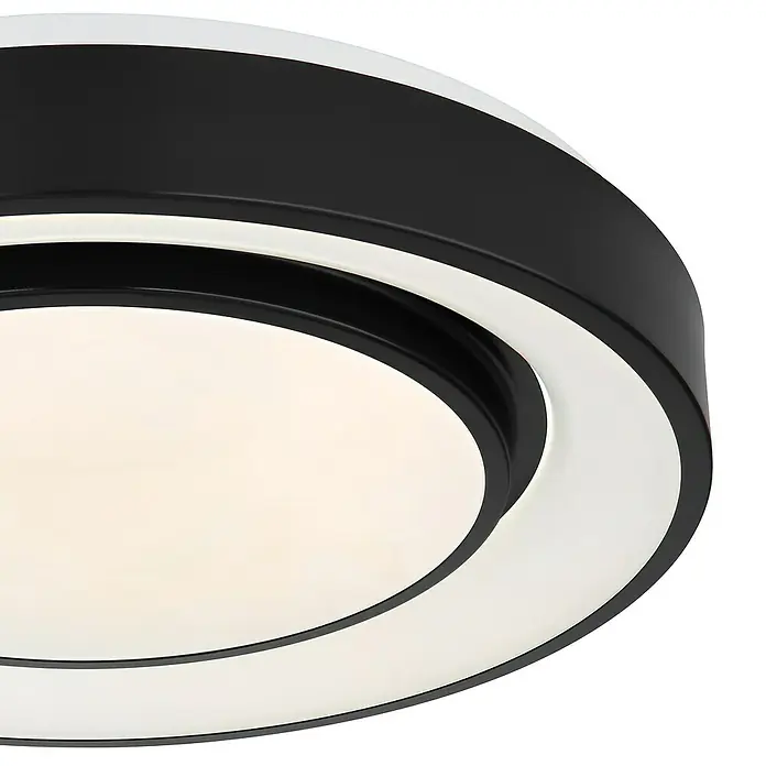 Globo LED-Deckenleuchte rund SULLY - 24 W, Ø x H: 380 mm x 7,5 cm, Schwarz, Warmweiß - Nahaufnahme einer modernen, runden Deckenleuchte in Schwarz und Weiß. Elegant und minimalistisch gestaltet für stilvolle Beleuchtung.