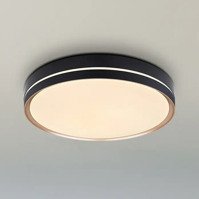 Globo LED-Deckenleuchte rund MANNI - 40 W, Ø x H: 48,5 x 8 cm, Schwarz, Warmweiß - Elegante Deckenleuchte mit schwarzem Rahmen und warmweißem Licht. Perfekt für moderne Wohnräume und stilvolle Beleuchtungslösungen.