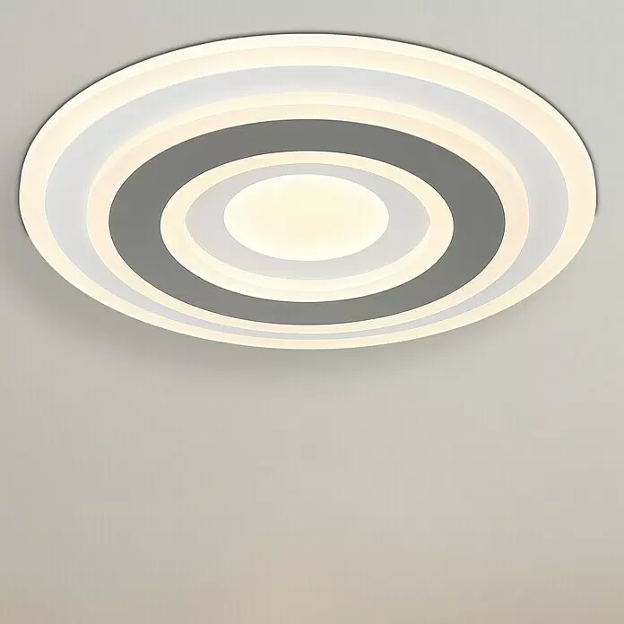 Globo LED-Deckenleuchte SABATINO rund - 36 W, L x B x H: 38 x 38 x 5,5 cm, Weiß, Warmweiß, Rund - Moderne LED-Deckenleuchte mit konzentrischen weißen und grauen Ringen für diffuse Beleuchtung.