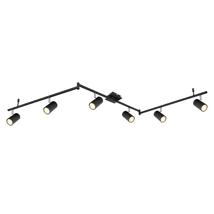 Globo Robby Deckenstrahler - 35 W, L x B x H: 180 x 10 x 18,5 cm, Nickel-matt, Sonstige - Moderne, schwarze Deckenleuchte mit sechs Strahlern, ideal für eine flexible Beleuchtung im Wohnraum.