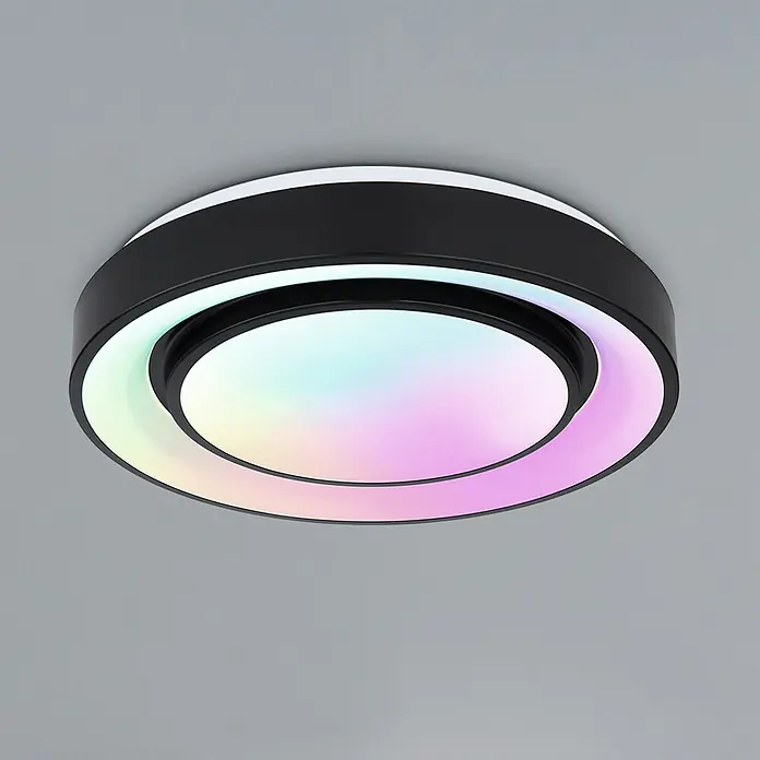 Globo LED-Deckenleuchte rund SULLY - 24 W, Ø x H: 380 mm x 7,5 cm, Schwarz, Warmweiß - Moderne LED-Deckenleuchte mit farbiger Beleuchtung, ein stilvoller Akzent für jeden Raum.