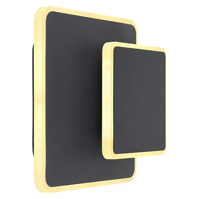 Globo LED-Wandleuchte MANY - 12 W, L x B x H: 17 x 20 x 17 cm, Schwarz, Warmweiß - Elegante Wandleuchte mit zwei quadratischen, grau hinterlegten Elementen und sanfter, umlaufender Beleuchtung für ein stimmungsvolles Ambiente.